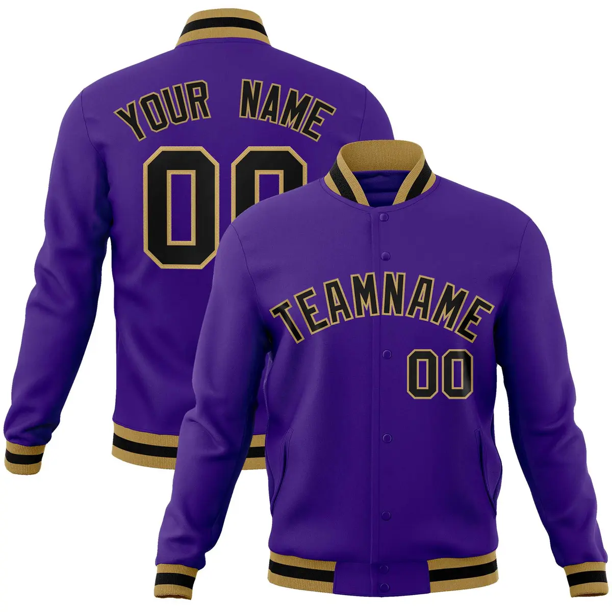 Purple Black-Old Gold Varsity Full-Snap Letterman Jacket