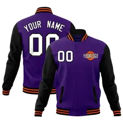 Purple Black Orange Raglan Sleeve Cotton Letterman Jacket