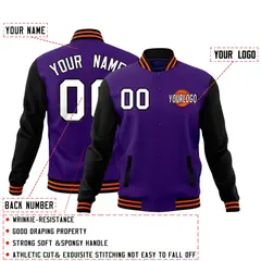 Purple Black Orange Raglan Sleeve Cotton Letterman Jacket 2