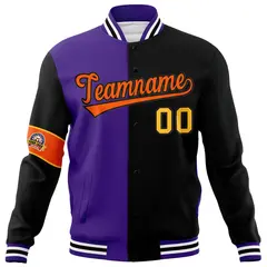 Purple Black Orange Two Tone Split Letterman Full-Snap Jacket 5