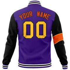Purple Black Orange Two Tone Split Letterman Full-Snap Jacket 6