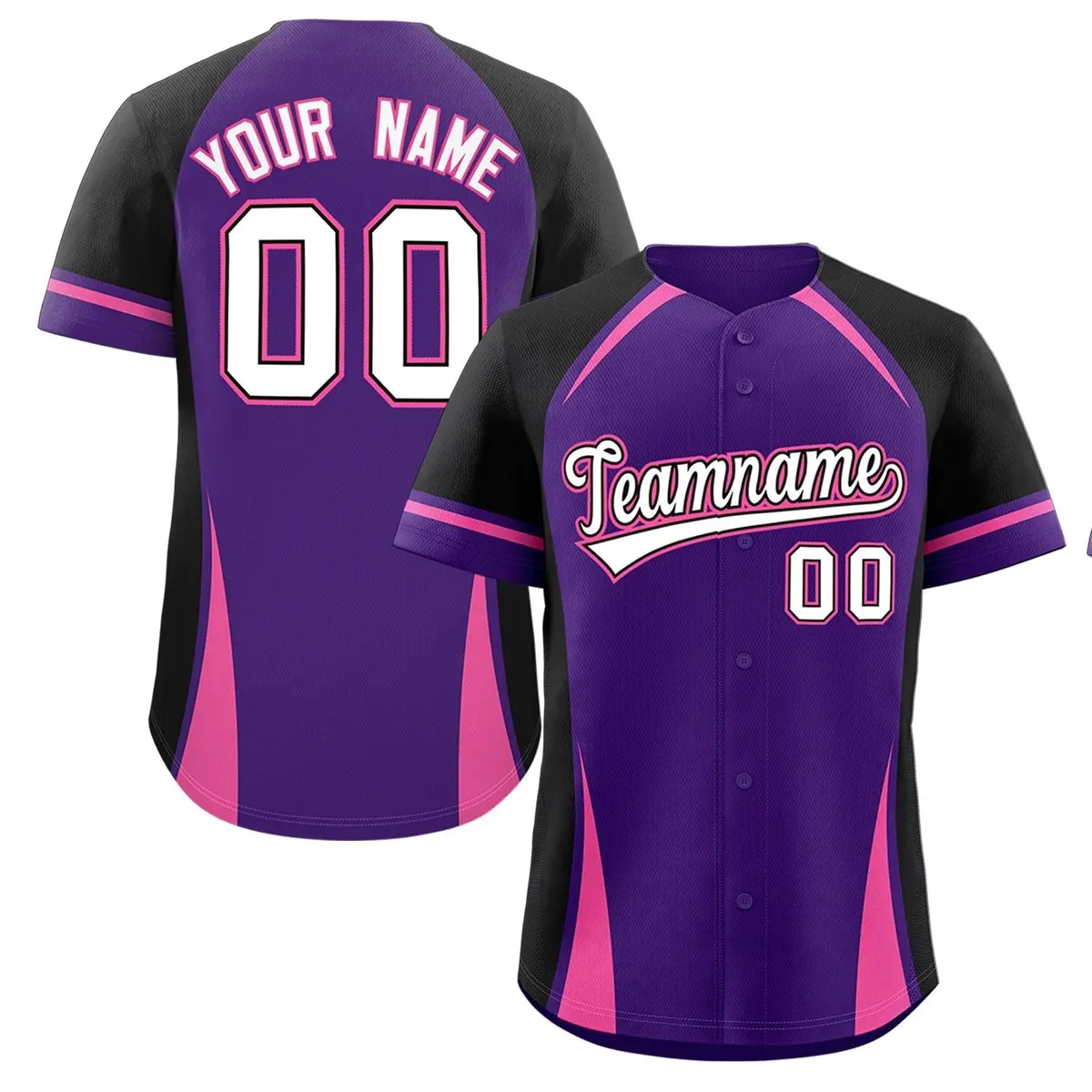 Purple Black-Pink Color Block Authentic Baseball Jersey
