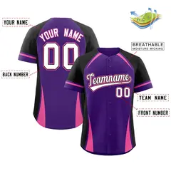 Purple Black-Pink Color Block Authentic Baseball Jersey 2
