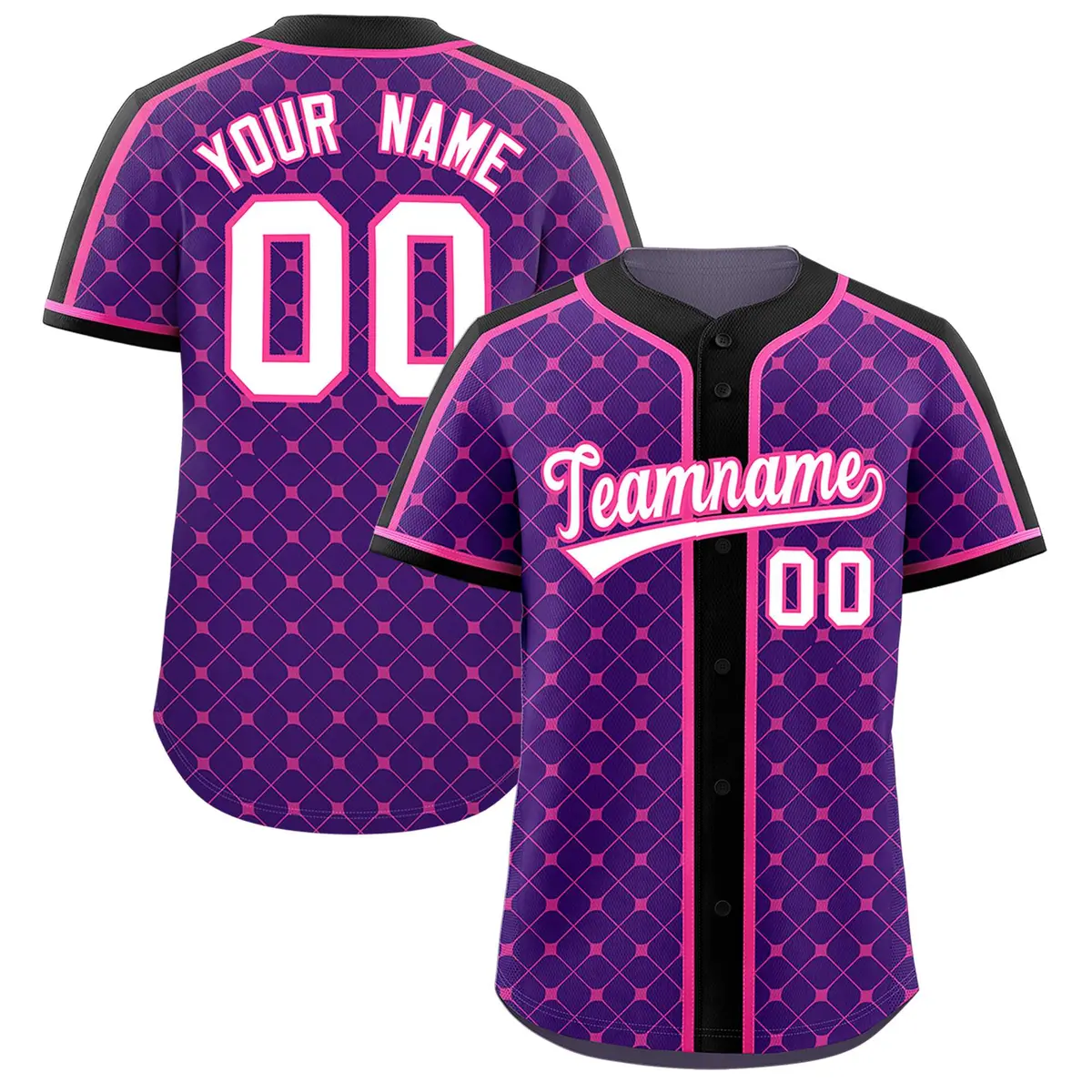 Purple Black-Pink Plaid Authentic Baseball Jersey