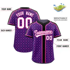 Purple Black-Pink Plaid Authentic Baseball Jersey 2