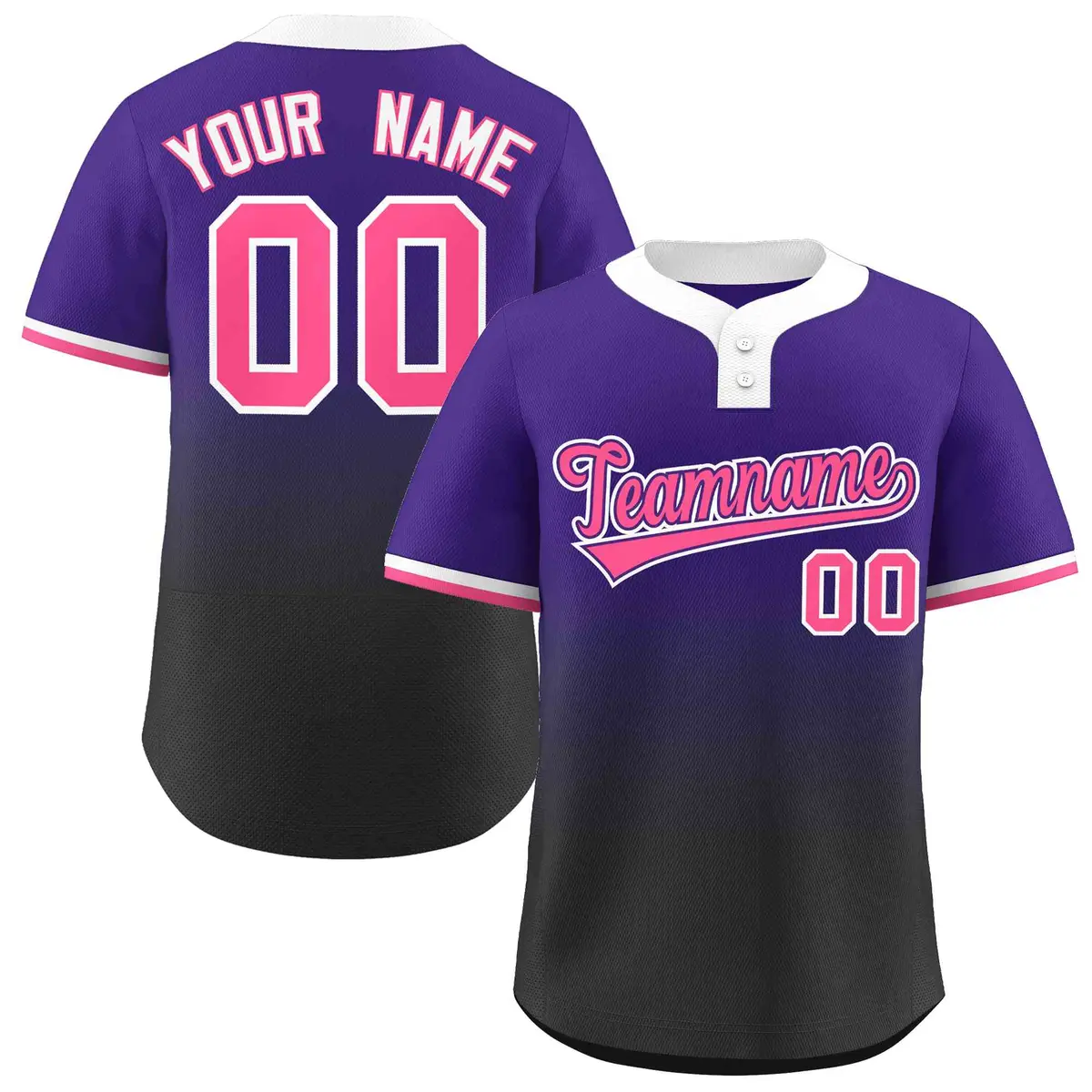 Purple Black Pink-Purple Gradient Two-Button Softball Jersey