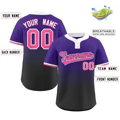 Purple Black Pink-Purple Gradient Two-Button Softball Jersey 2