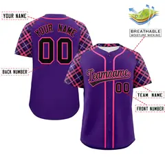 Purple Black-Pink Raglan Sleeves Authentic Baseball Jersey 2