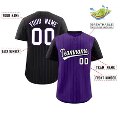 Purple Black Pinstripe Raglan Baseball Jersey 2