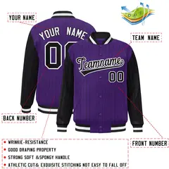 Purple Black Pinstripe Raglan Full-Snap Letterman Baseball Jacket 2