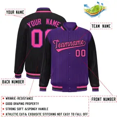 Purple Black Pinstripe Raglan Full-Snap Letterman Baseball Jacket 2