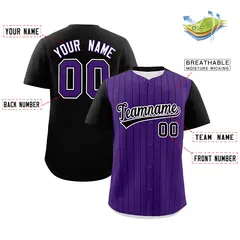 Purple Black Pinstripe Two-Tone Authentic Baseball Jersey 2