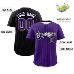 Purple Black Pinstripe Two-Tone Authentic Baseball Jersey 2
