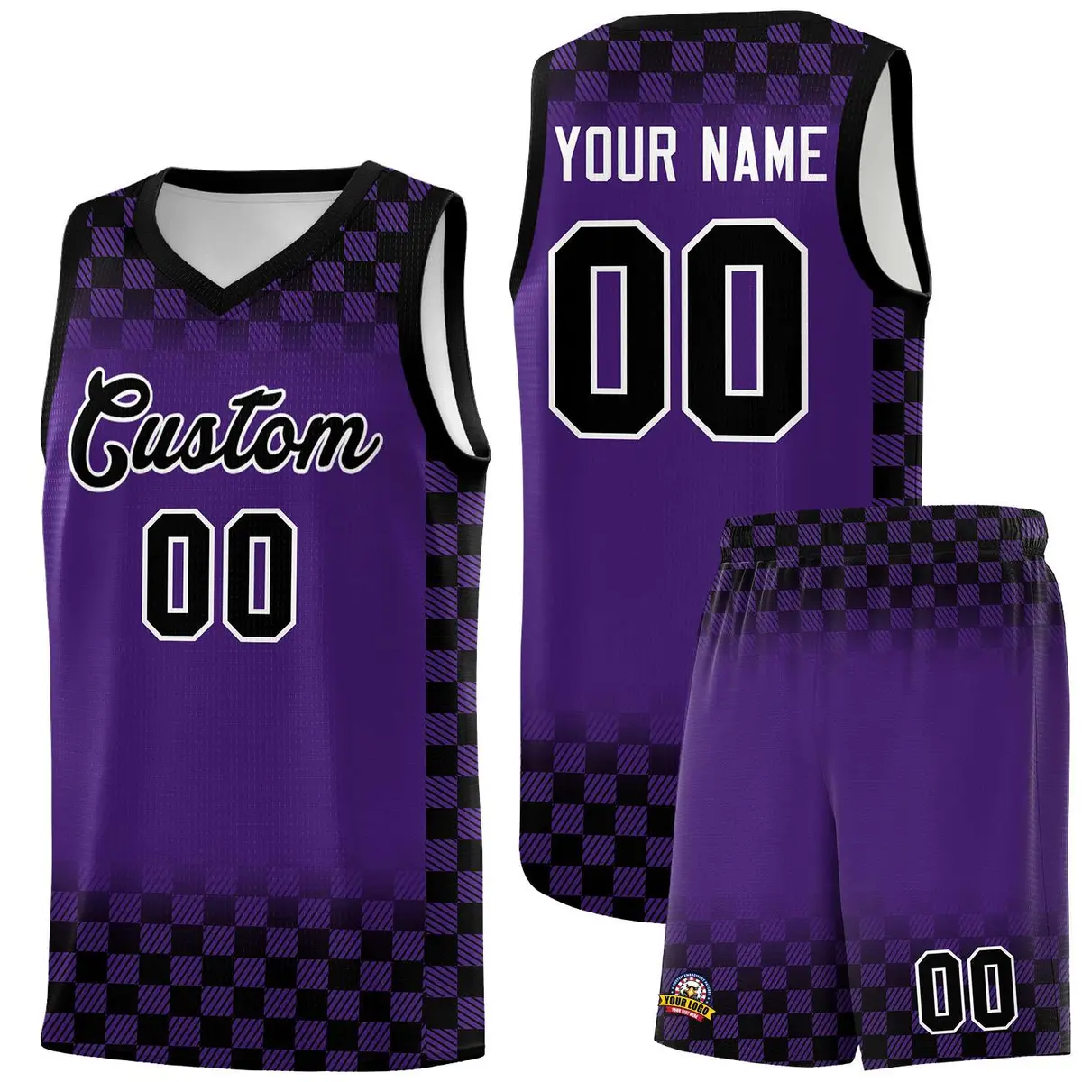 Purple Black Plaid Basketball Jersey for Teams
