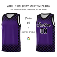 Purple Black Plaid Basketball Jersey for Teams 3