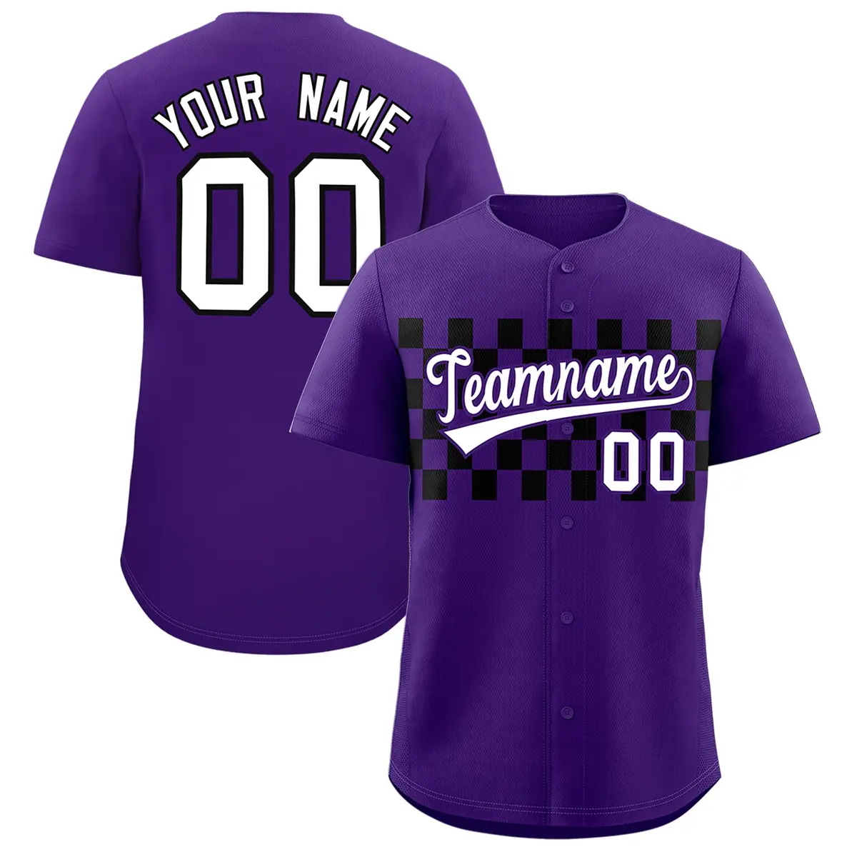 Purple Black Plaid Fashion Authentic Baseball Jersey