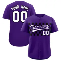 Purple Black Plaid Fashion Authentic Baseball Jersey 1