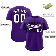 Purple Black Plaid Fashion Authentic Baseball Jersey 2