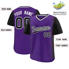 Purple Black Raglan Pullover Authentic Baseball Jersey 2