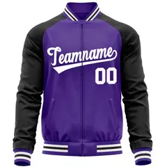 Purple Black Raglan Sleeves Varsity Full-Zip Letterman Baseball Jacket 5