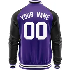 Purple Black Raglan Sleeves Varsity Full-Zip Letterman Baseball Jacket 6