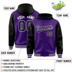 Purple Black Raglan Two Tone Varsity Full-Snap Letterman Jacket Hoodie 4