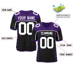 Purple Black Side Blocks Raglan Authentic Football Jersey 2