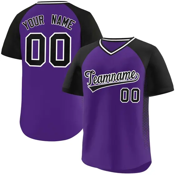 Purple Black Side Spot Raglan Pullover Baseball Jersey