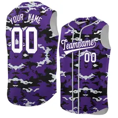 Purple Black Silver Camo Sleeveless Baseball Jersey 1