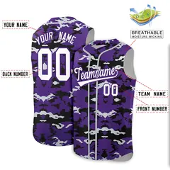 Purple Black Silver Camo Sleeveless Baseball Jersey 2
