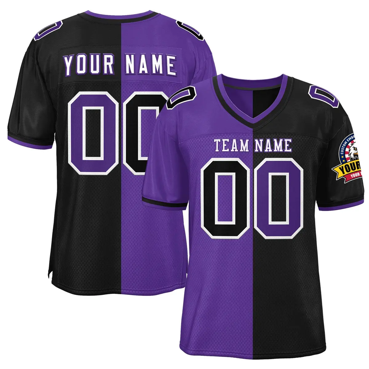 Purple Black Split Two Tone Authentic Football Jersey