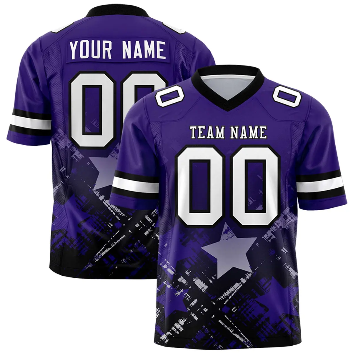 Purple Black Star Gradient Flag Football Jersey