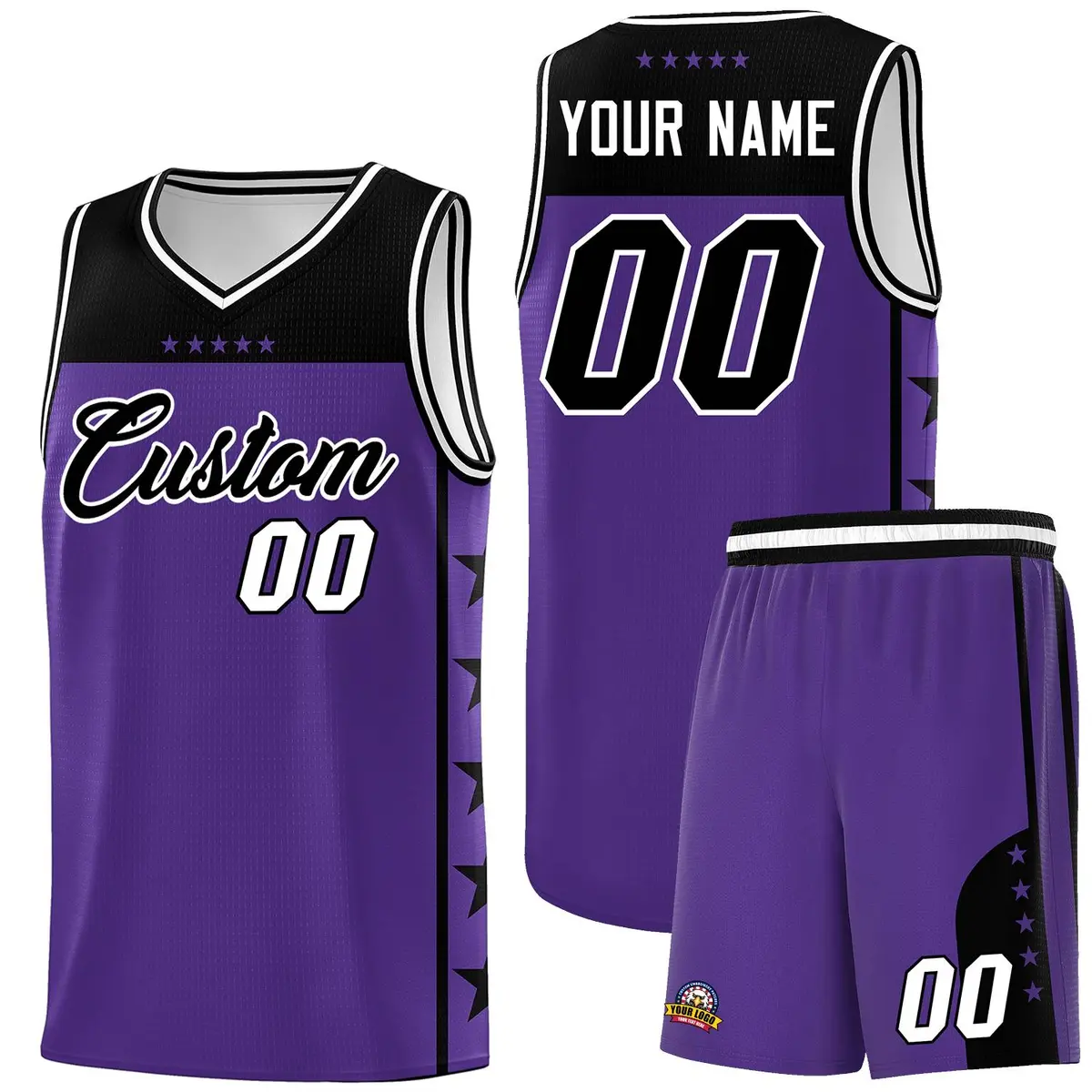 Purple Black Star Pattern Uniform Basketball Jersey