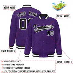 Purple Black Star Pattern Varsity Full-Snap Letterman Baseball Jacket 2