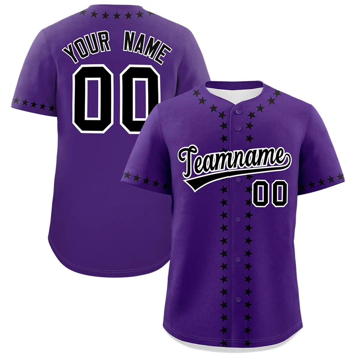 Purple Black Star Ribbing Authentic Baseball Jersey