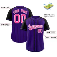 Purple Black Stripe Raglan Sleeves Fashion Baseball Jersey 2
