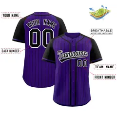 Purple Black Stripe Raglan Sleeves Fashion Baseball Jersey 2