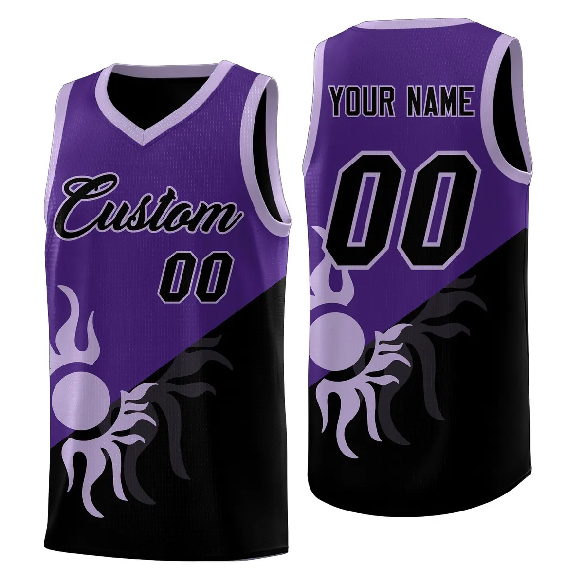 Purple Black Sunburst Two Tone Basketball Jersey