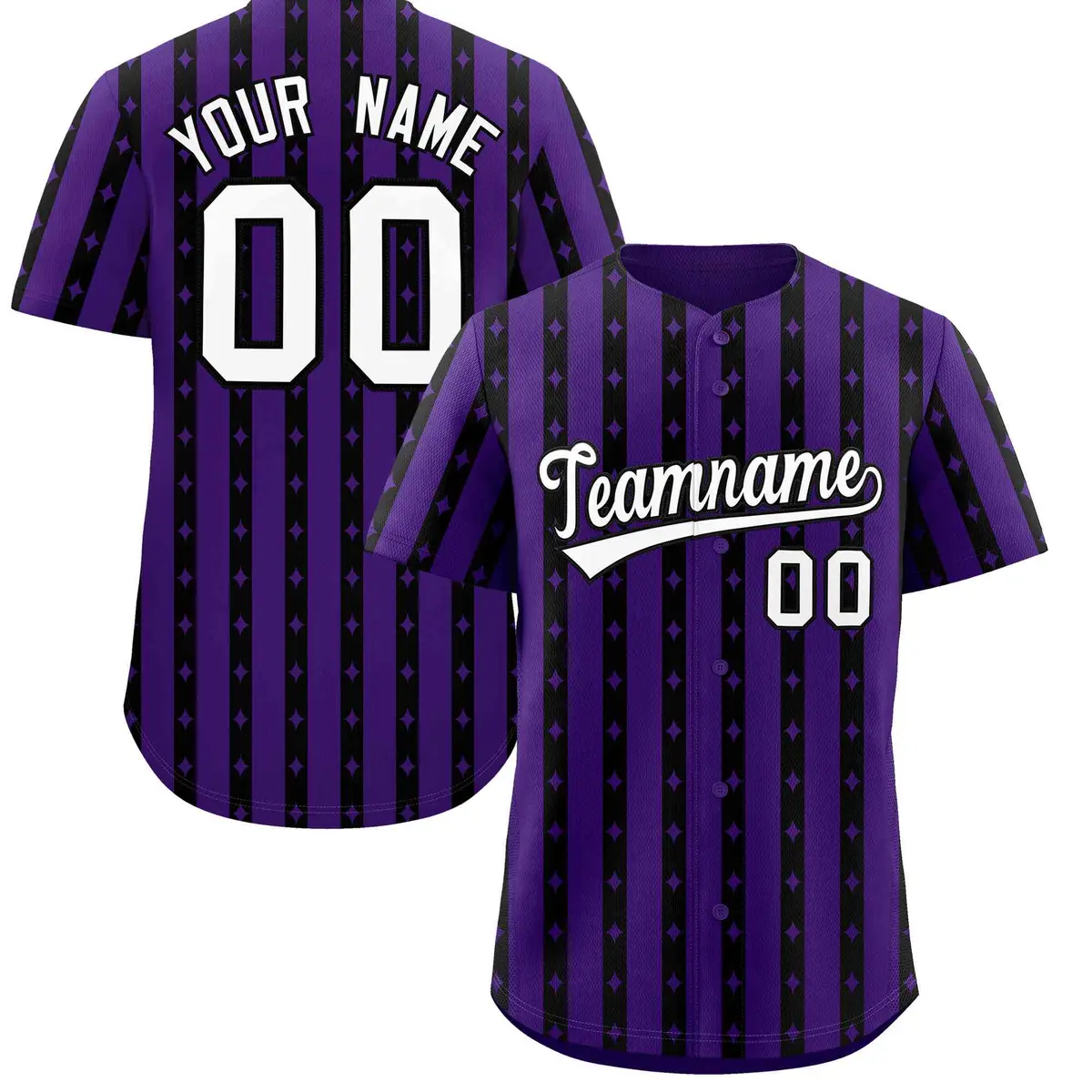 Purple Black Thick Stripes Star Pattern Baseball Jersey