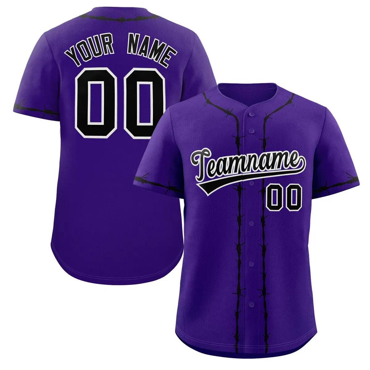 Purple Black Thorns Ribbed Authentic Classic Baseball Jersey