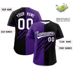 Purple Black Tiger Claw Scratch Split Baseball Jersey 2