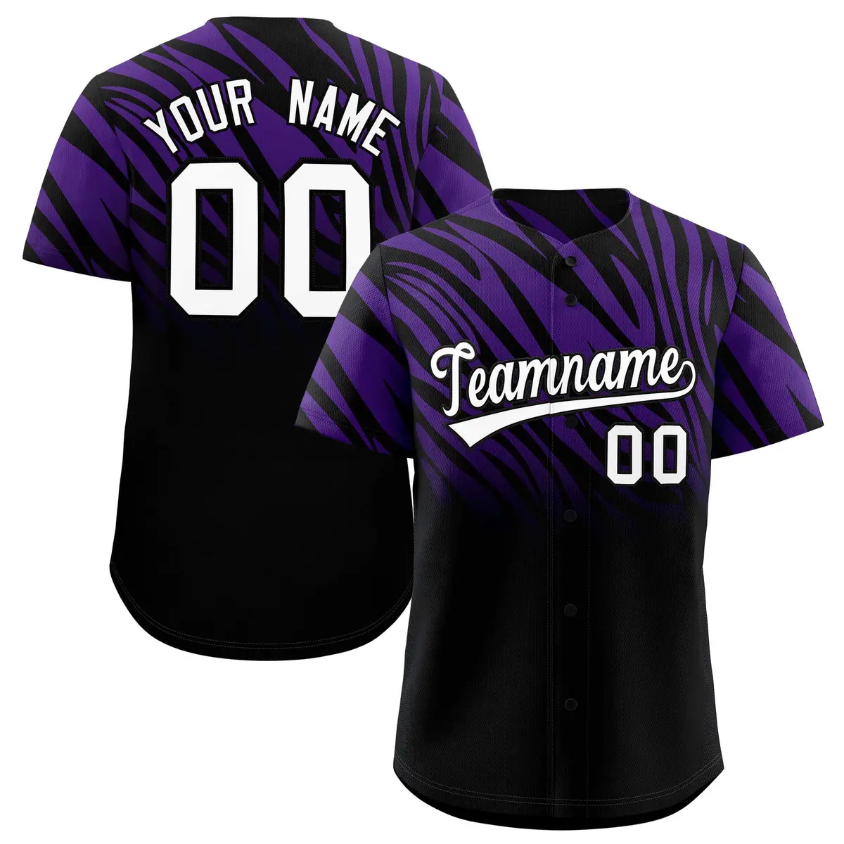 Purple Black Tiger Stripe Gradient Baseball Jersey