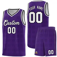 Purple Black Trailblazer Dot Pattern Basketball Jersey 1
