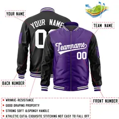 Purple Black Two-Tone Full-Zip Varsity Letterman Bomber Jacket 2