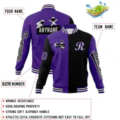 Purple Black Two Tone Varsity Letterman Full-Snap Jacket 4