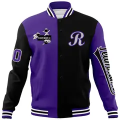 Purple Black Two Tone Varsity Letterman Full-Snap Jacket 5