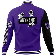 Purple Black Two Tone Varsity Letterman Full-Snap Jacket 6