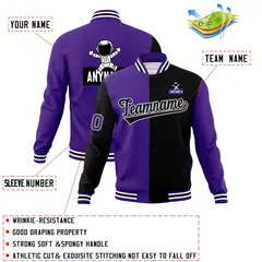 Purple Black Two Tone Varsity Letterman Full-Snap Jacket 4