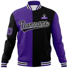 Purple Black Two Tone Varsity Letterman Full-Snap Jacket 5