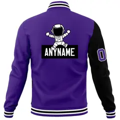Purple Black Two Tone Varsity Letterman Full-Snap Jacket 6